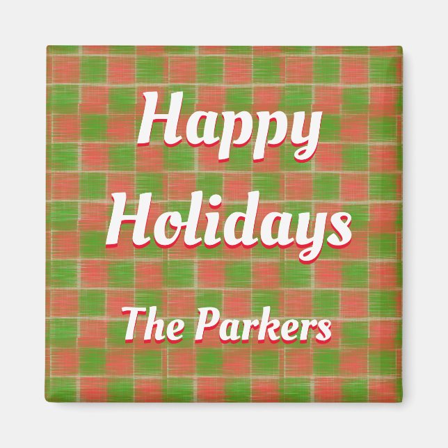 Green und Red Schachbretts Custom Christmas Magnet (Vorne)
