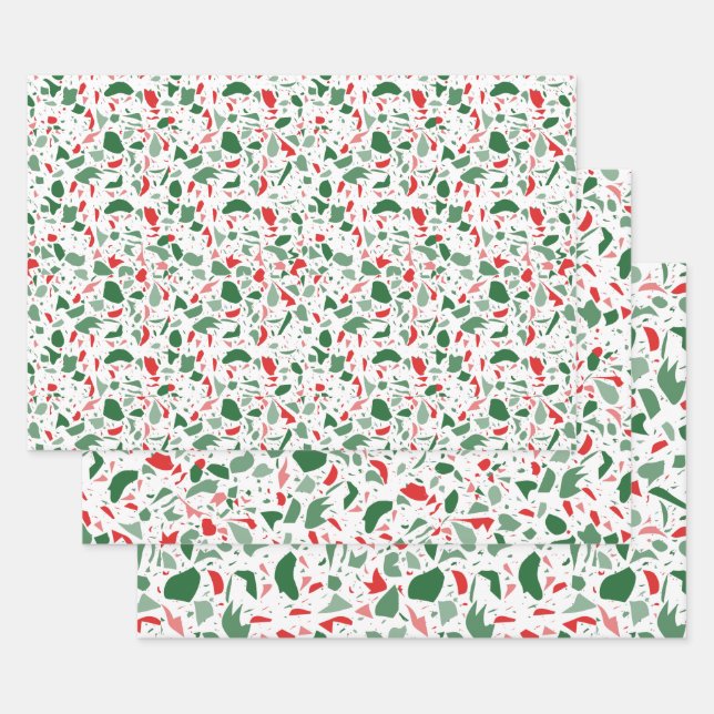 Green und Red Terrazzo Muster Weihnachten Geschenkpapier Set (Set)