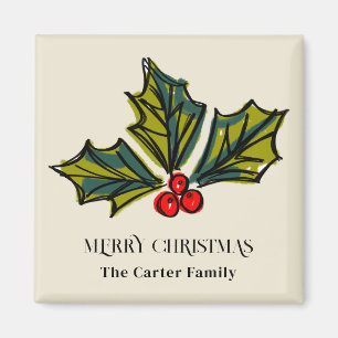 Green und Red Watercolor Holly Berry Magnet