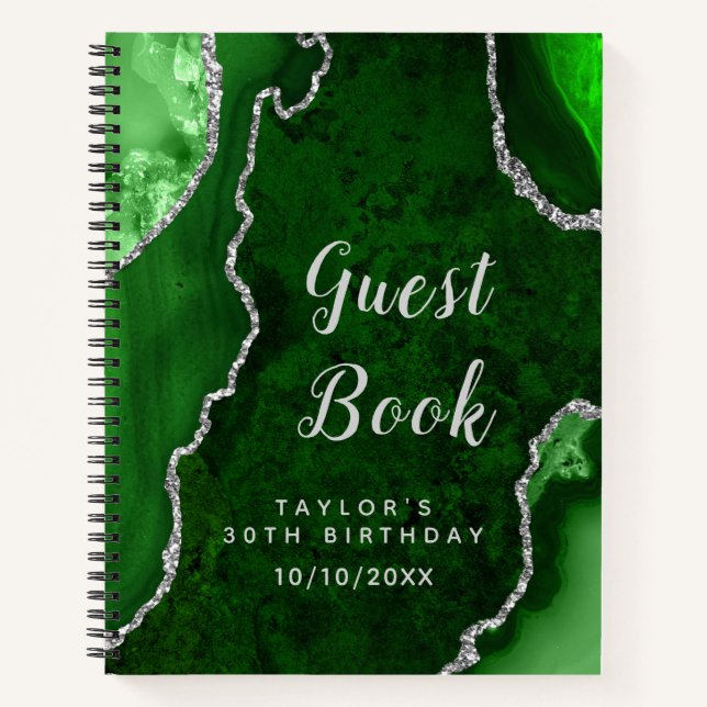 Green und Silver Agate Birthday Gästebuch Notizbuch (Vorderseite)