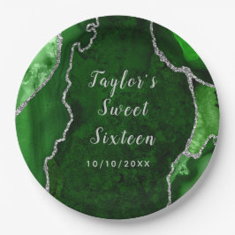 Green und Silver Agate Marble 16 . Geburtstag Pappteller