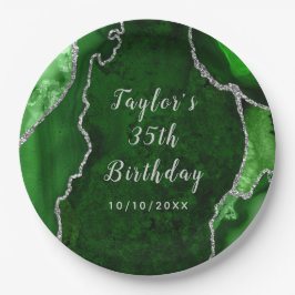 Green und Silver Agate Marble Geburtstag Pappteller