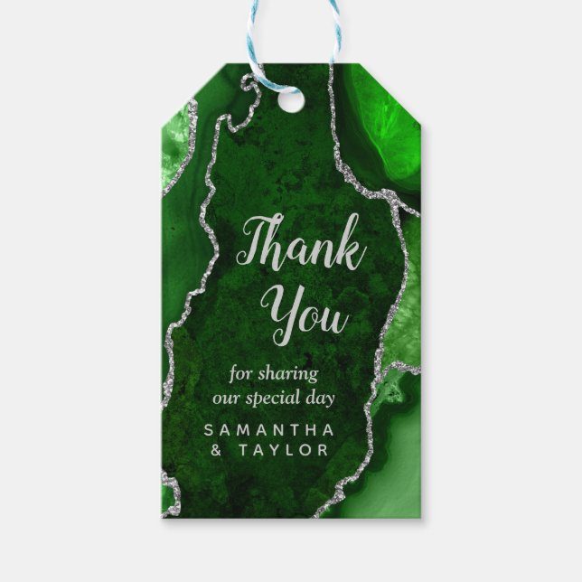 Green und Silver Agate Wedding Vielen Dank Geschenkanhänger (Vorderseite)