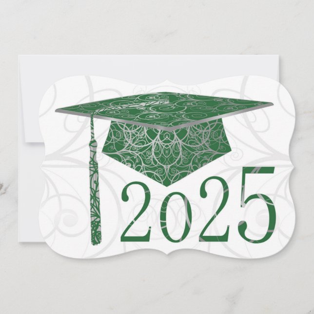 Green und Silver Floral Cap 2025 Card Einladung (Vorderseite)