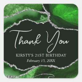 Green und Silver Imitats Glitzer Agate Birthday Pa Quadratischer Aufkleber