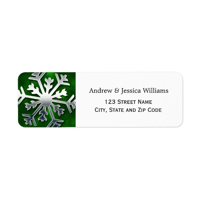 Green und Silver Snowflake Address Labels (Vorne)