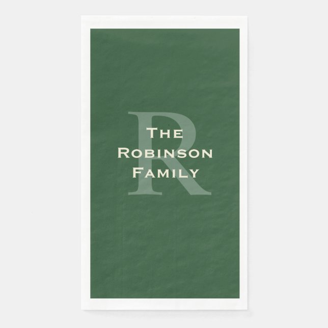 Green und Tan Name Monogram Guest Handtuch Serviette (Vorderseite)