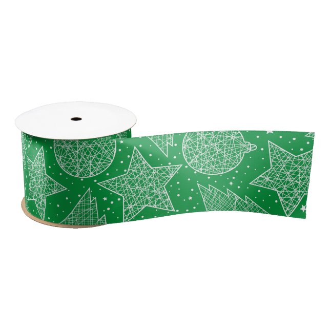 Green und White Christmas Pattern Ribbon Satinband (Spule)