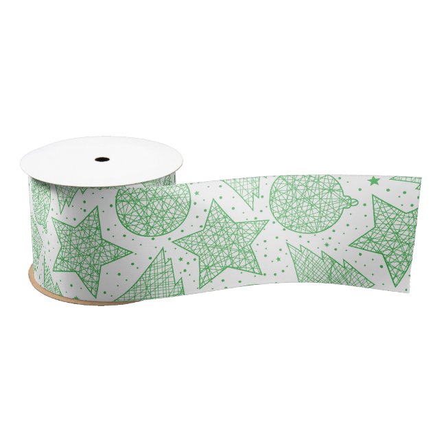 Green und White Christmas Pattern Ribbon Satinband (Spule)