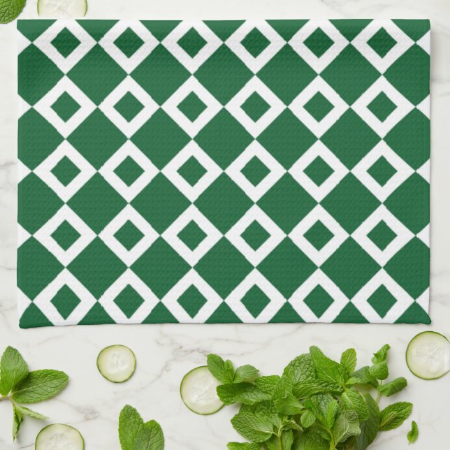 Green und White Diamond Muster Geschirrtuch (Gefaltet)