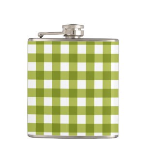 Green und White Gingham Pattern Flachmann