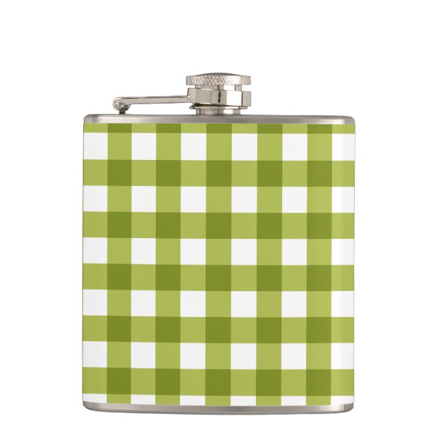 Green und White Gingham Pattern Flachmann (Vorderseite)