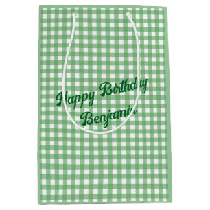 Green und White Gingham Pattern Mittlere Geschenktüte