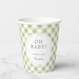 Green und White Gingham Pattern Oh Baby Dusche Pappbecher