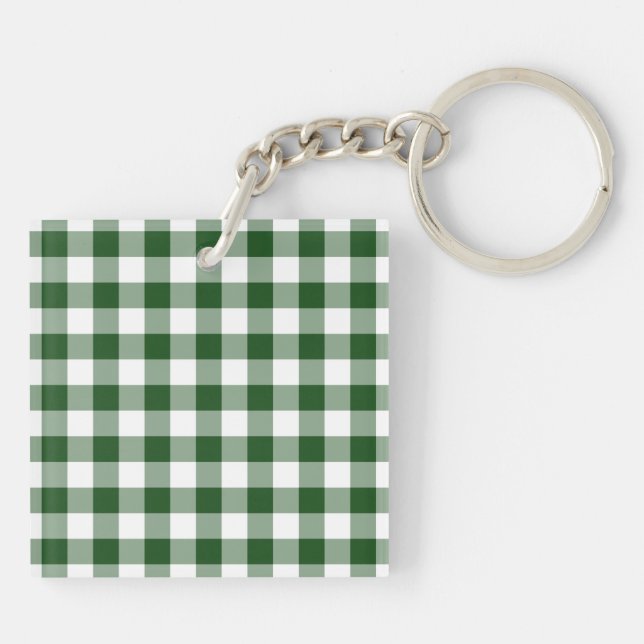 Green und White Gingham Pattern Schlüsselanhänger (Rückseite)