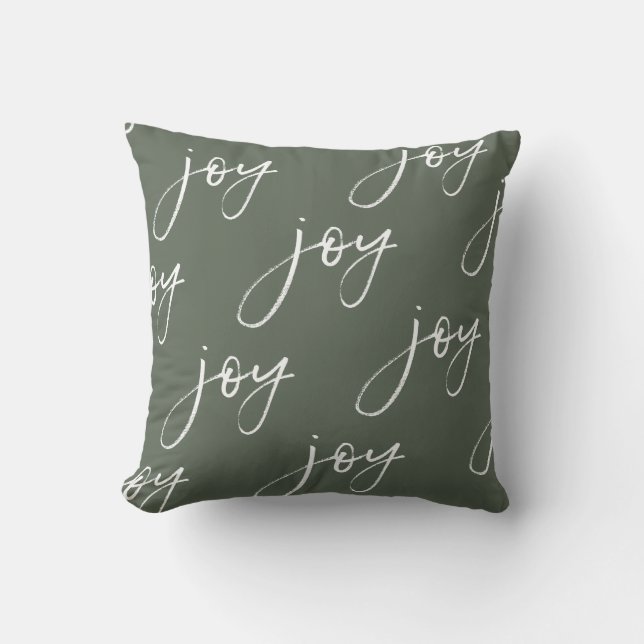 Green und White Joy Script Pillow Kissen (Vorderseite)