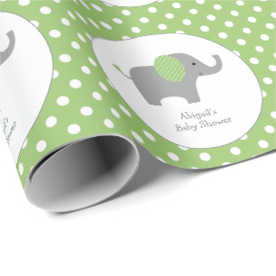 Green und White Polka Dot Elephant Baby Dusche Geschenkpapier