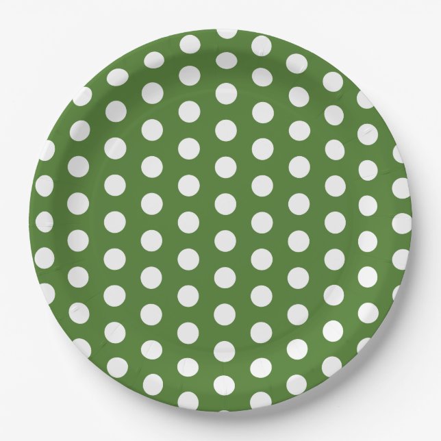 Green und White Polka Dot Party Pappteller (Vorderseite)