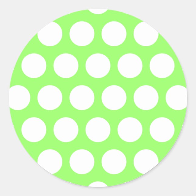 Green und White Polka Dots Runder Aufkleber (Vorderseite)