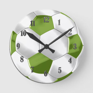 Green und White Soccer Ball Runde Wanduhr