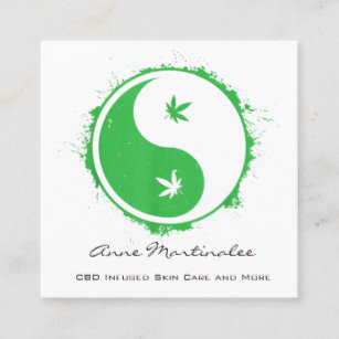  Green und White Yin Yang Leaf  Quadratische Visitenkarte