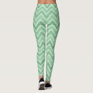 Green und White Zigzag Zickzack Leggings