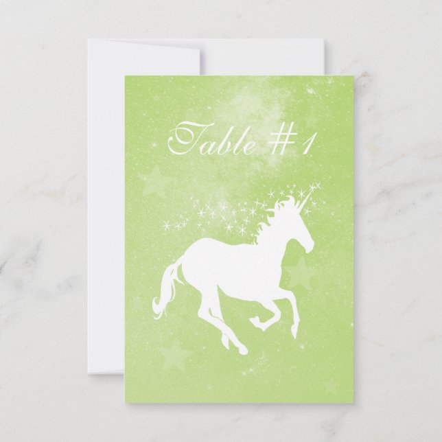 Green Unicorn Wedding Reception Table Card Einladung (Rückseite)