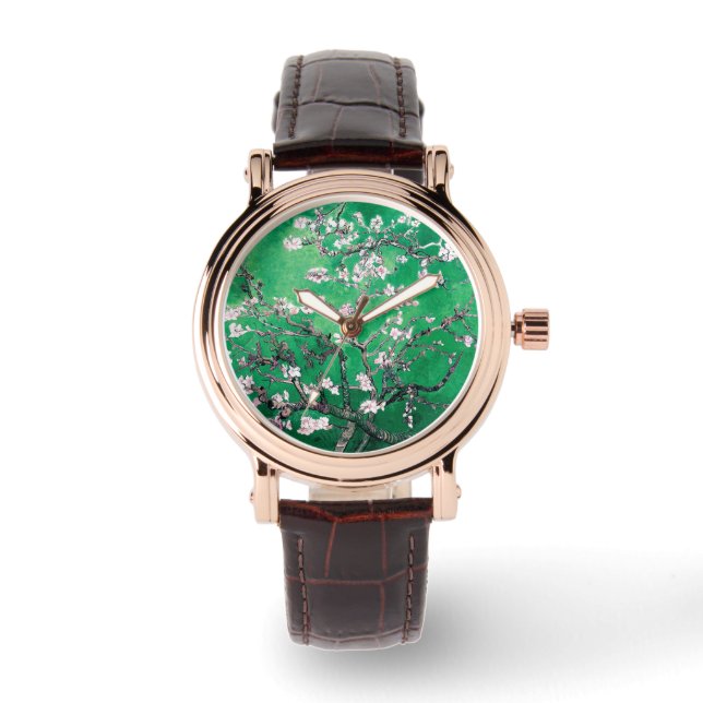 Green Van Gogh Almond Bllossoms Armbanduhr (Vorderseite)