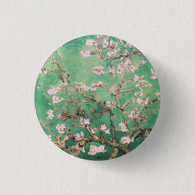 Green Van Gogh Almond Bllossoms Button (Vorderseite)