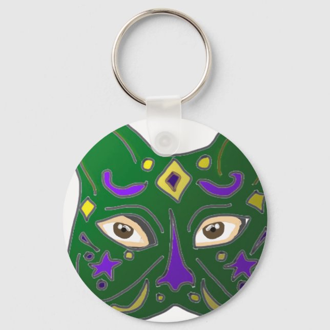 Green Venetian Cat Mask Design Key Ring Schlüsselanhänger (Vorderseite)