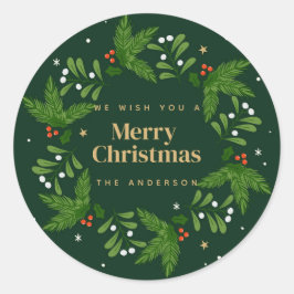 Green Verlass Snowflake Frohe Weihnachten Runder Aufkleber