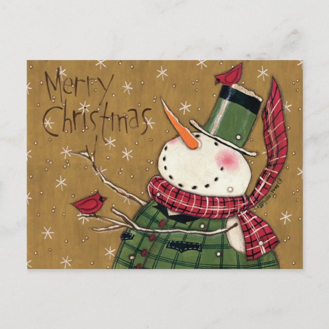 Green Vested Snowman Postkarte (Vorderseite)