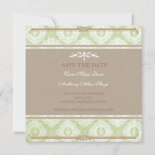 Green Victoria Damask Save the Date Karte