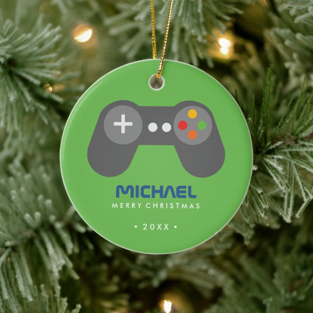 Green Video Game Controller Kids Weihnachten Keramik Ornament (Baum)