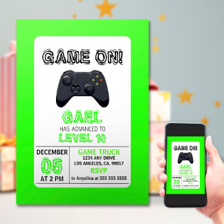 Green Video Game Truck Geburtstag Einladung