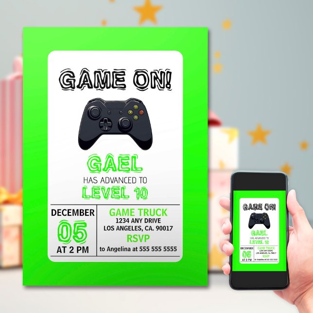 Green Video Game Truck Geburtstag Einladung (Von Creator hochgeladen)