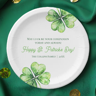 Green Vierblättriges Kleeblatt Luck Happy St Patri Pappteller