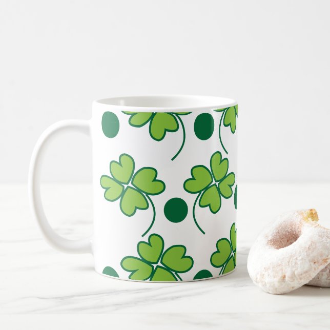 Green Vierblättriges Kleeblatt St Patricks Day Kaffeetasse (Mit Donut)