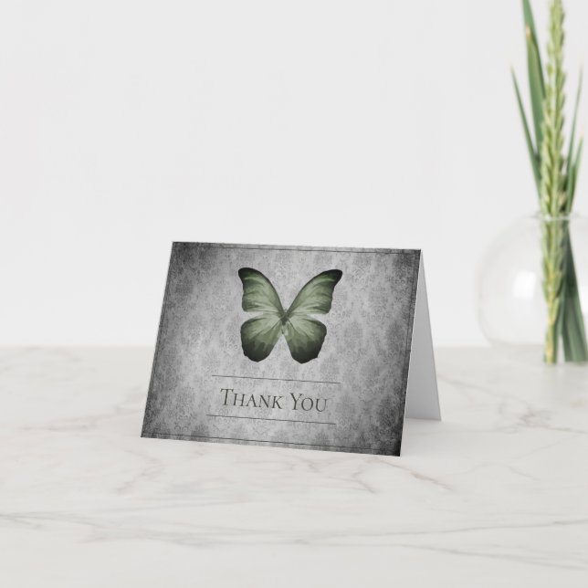 Green Vintag Butterfly Damask Wedding Danke (Vorderseite)