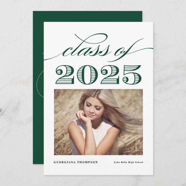 Green Vintag Class 2025 Foto Abschluss Ankündigung (Vorne/Hinten)