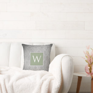 Green Vintag Damask Monogram Kissen