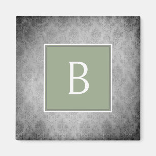 Green Vintag Damask Monogram Magnet