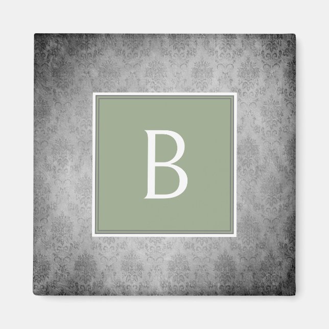 Green Vintag Damask Monogram Magnet (Vorne)