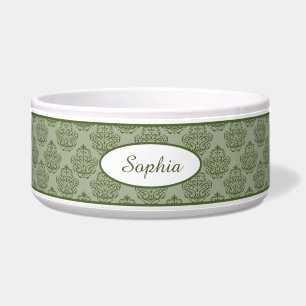 Green Vintag Damask Muster mit Individuelle Name Napf