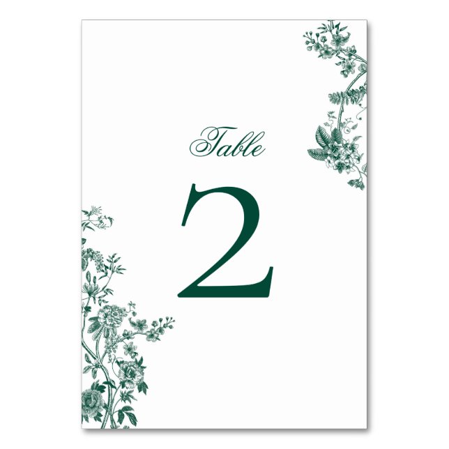 Green Vintag Floral Wedding Suite Tischnummern (Vorderseite)
