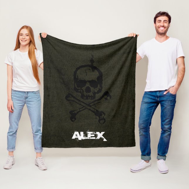 Green Vintag Grunge Skull Crossbones Halloween Fleecedecke (Beispiel)