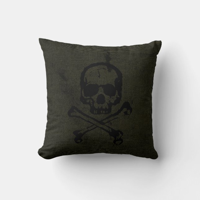 Green Vintag Grunge Skull Crossbones Halloween Kissen (Vorderseite)