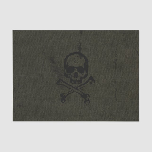 Green Vintag Grunge Skull Crossbones Halloween Seidenpapier (Vorderseite)
