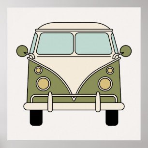Green Vintag Retro Camper Van Bus Poster