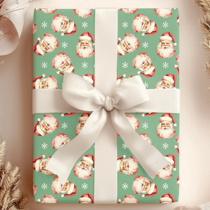 Green Vintag Santa Claus Face Watercolor Geschenkpapier